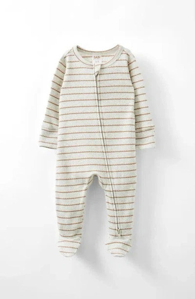 Cotton On Kids Organic Pointelle Zip All In One Romper In Oatmeal Marle Taupy Brown