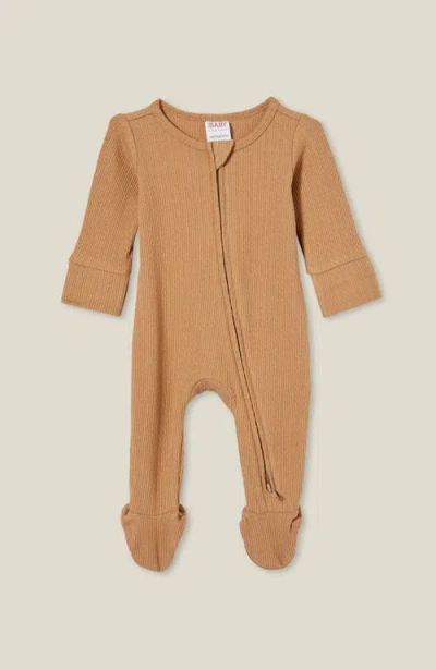 Cotton On Kids Organic Pointelle Zip All In One Romper In Taupy Brown
