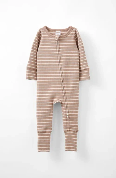 Cotton On Kids The Billie Long Sleeve Rib Romper In Oatmilk Vanilla Riley Stripe