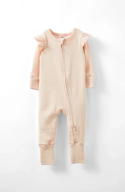 Cotton On Kids The Billie Long Sleeve Rib Romper In Pink Pearl Logo