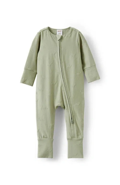Cotton On Kids The Billie Long Sleeve Zip Romper In Deep Sage Dinos