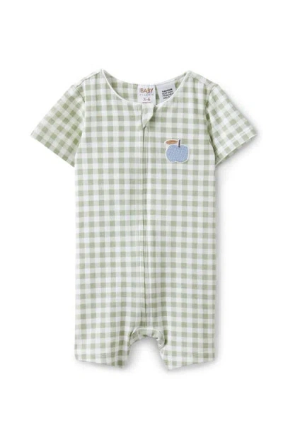 Cotton On Kids The Billie Short Sleeve Zip Romper In Deep Sage Apple A Day