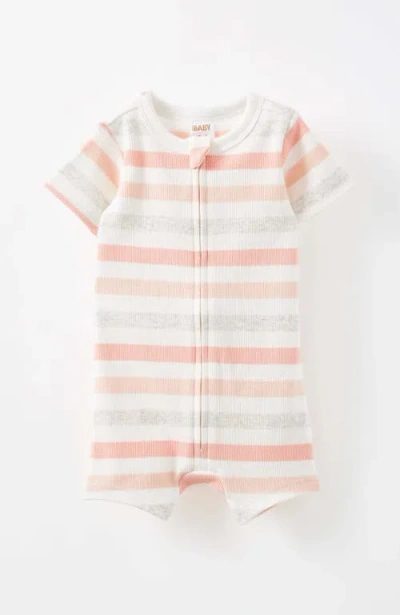 Cotton On Kids The Billie Short Sleeve Zip Romper In Mellow Peach Multie Stripe