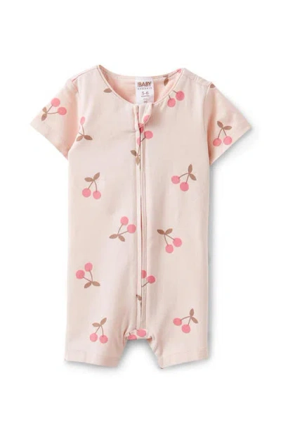 Cotton On Kids The Billie Short Sleeve Zip Romper In Pink Pearl Summer Cherries