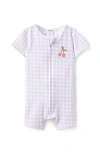 Cotton On Kids The Billie Short Sleeve Zip Romper In Vintage Lilac Gingham Cherry