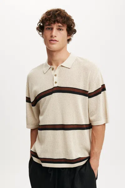 Cotton On Knitted Polo In Natural Stripe