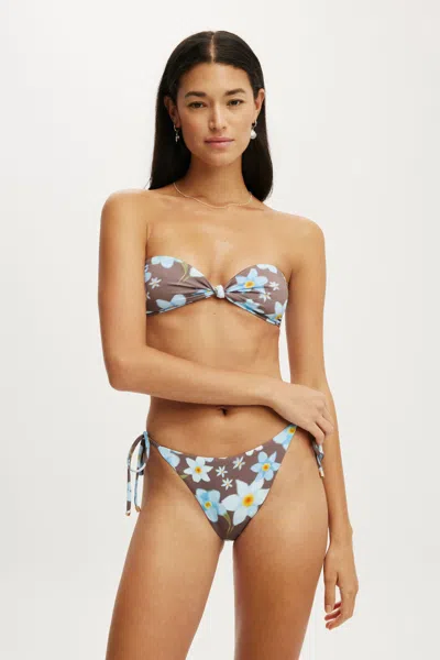 Cotton On Knot Micro Bandeau Bikini Top In Boho Tropical Floral Taupe