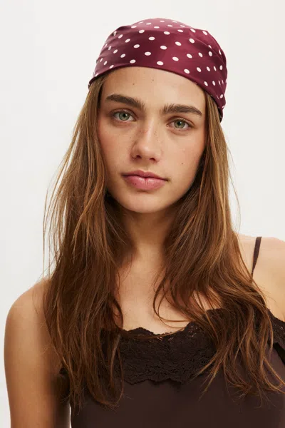 Cotton On Knot Your Everyday Square Scarf In Burgundy Mini Polka Dot