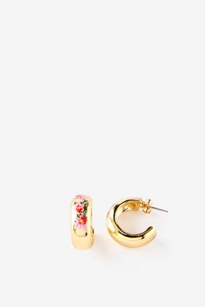 Cotton On Large Hoop Earring In Up Gold Painted Flower Hoop