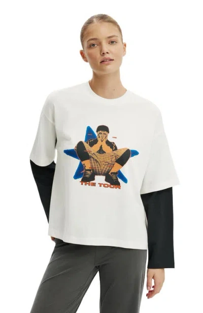 Cotton On Lcn Double Oversized Graphic Tee In White