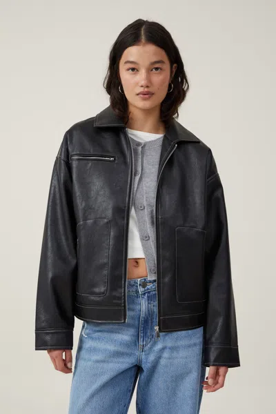 Cotton On Leo Faux Leather Jacket In Black