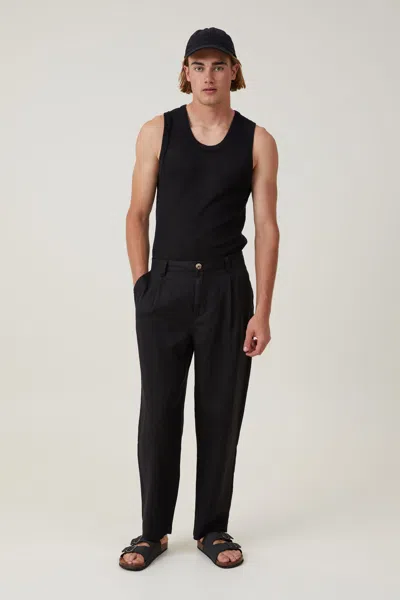Cotton On Linen Pleat Pant In Black