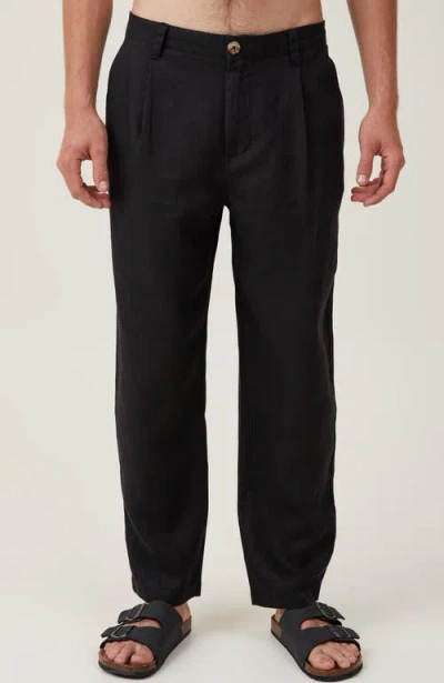 Cotton On Linen Pleat Pant In Black