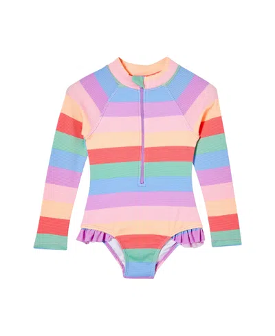Cotton On Kids' Little Girls Lydia Swimwear One Piece In Block Stripe Rainbow