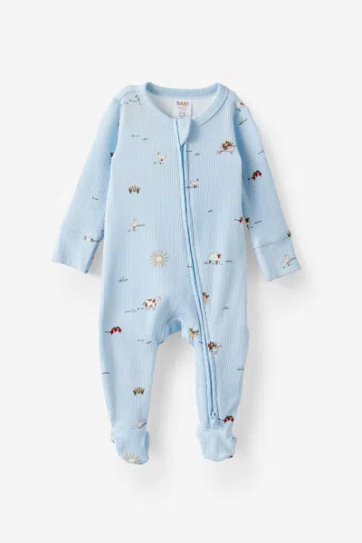 Cotton On Kids Littlie Organic Long Sleeve Zip All In One Romper In Blue