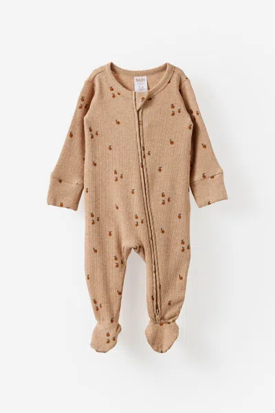 Cotton On Kids' Littlie Organic Long Sleeve Zip All In One Romper In Brown