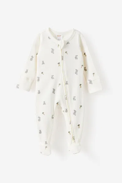 Cotton On Kids' Littlie Organic Long Sleeve Zip All In One Romper In White