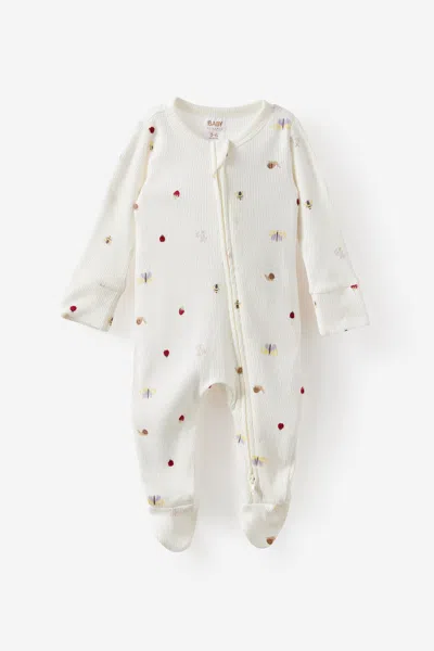 Cotton On Kids' Littlie Organic Long Sleeve Zip All In One Romper In White