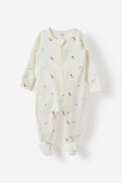 Cotton On Kids' Littlie Organic Long Sleeve Zip All In One Romper In White