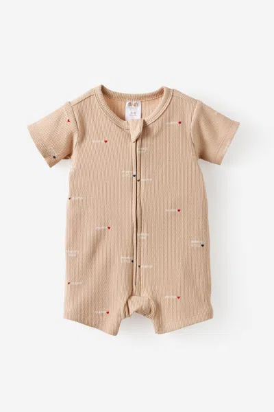 Cotton On Kids' Littlie Organic Short Sleeve Zip All In One Romper In Brown