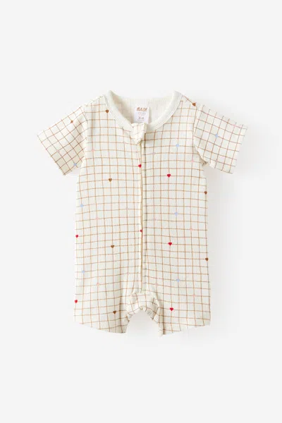Cotton On Kids Littlie Organic Short Sleeve Zip All In One Romper In White