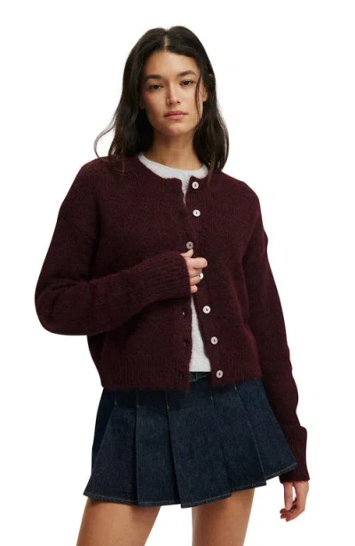 Cotton On Lofty Luxe Crew Cardigan In Burgundy