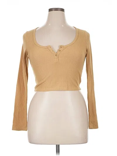 Pre-owned Cotton On Long Sleeve Henley Shirt In Tan
