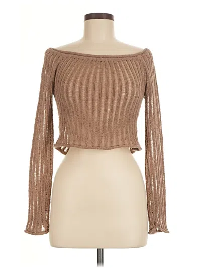 Pre-owned Cotton On Long Sleeve Top Brown Off The Shoulder Neckline Tops