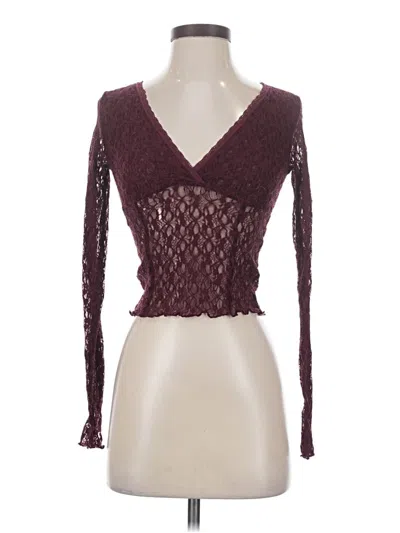 Pre-owned Cotton On Long Sleeve Top Burgundy Plunge Neckline Tops