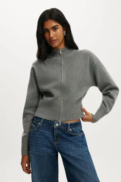 Cotton On Lotus Cinched Zip Knit In Gray