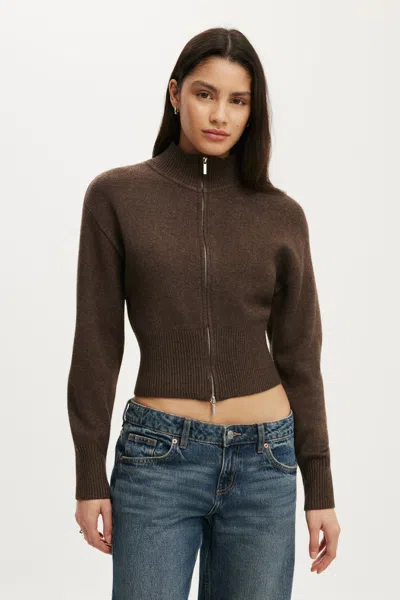 Cotton On Lotus Cinched Zip Knit In Brown