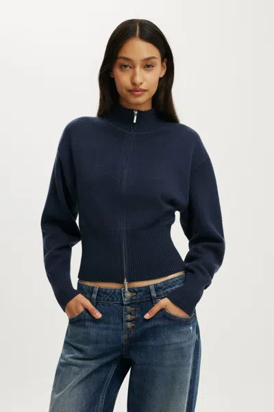 Cotton On Lotus Cinched Zip Knit In Blue