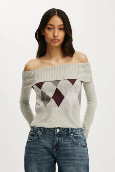 Cotton On Lotus Off Shoulder Knit In Gray