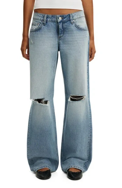 Cotton On Low Rise Ripped Straight Leg Jeans In Blue