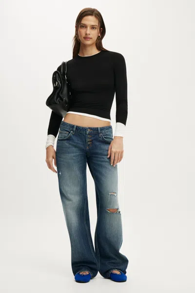 Cotton On Low Rise Straight Jean In Grazed Blue Ripped