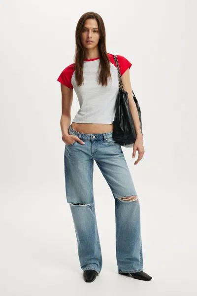 Cotton On Low Rise Straight Jean In Saltstone Blue Ripped
