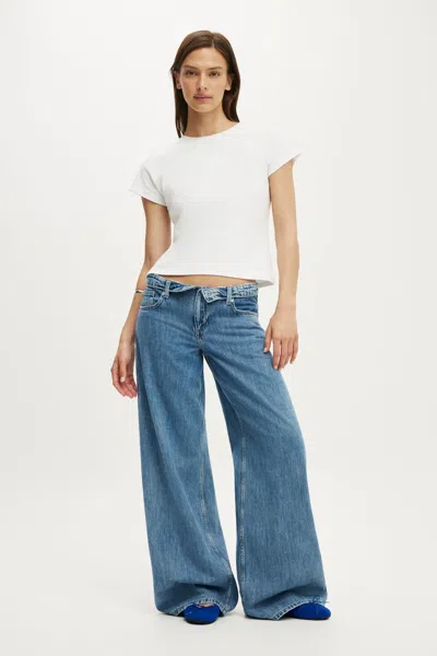 Cotton On Low Rise Wide Jean In Pisces Blue Foldover