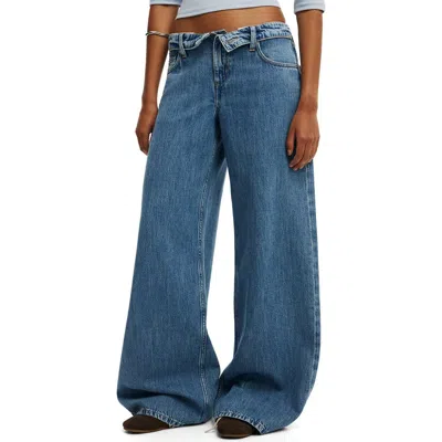 Cotton On Low Rise Wide Leg Foldover Jeans In Blue