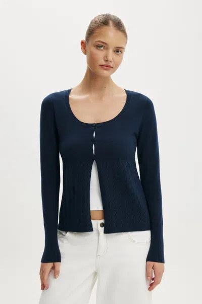 Cotton On Ls Babydoll Button Through Knit In Blue