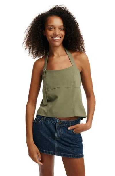 Cotton On Luis Halter Seam Top In Burnt Olive