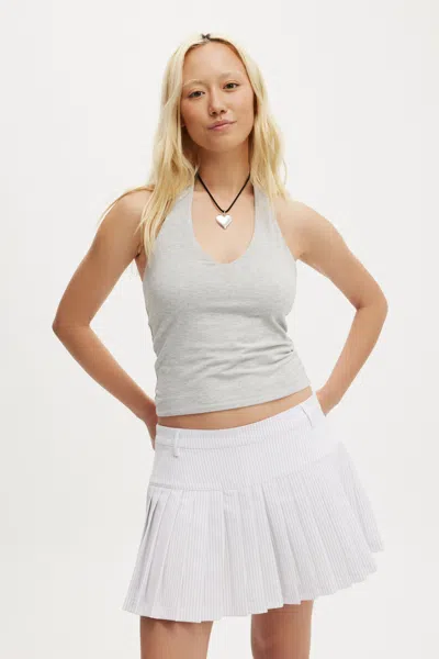 Cotton On Luis Suiting Pleated Skirt In White Pinstripe
