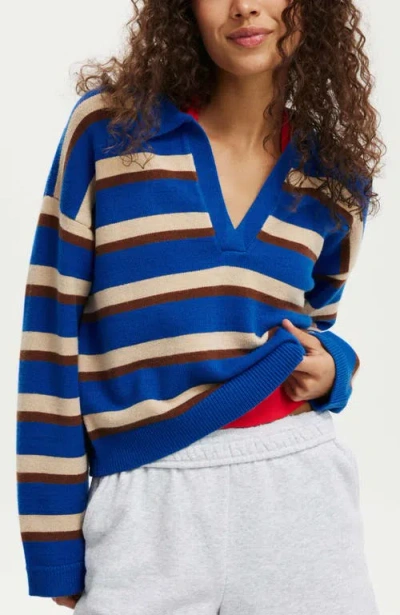 Cotton On Luxe Collar Sweater In Azure Blue Stripe