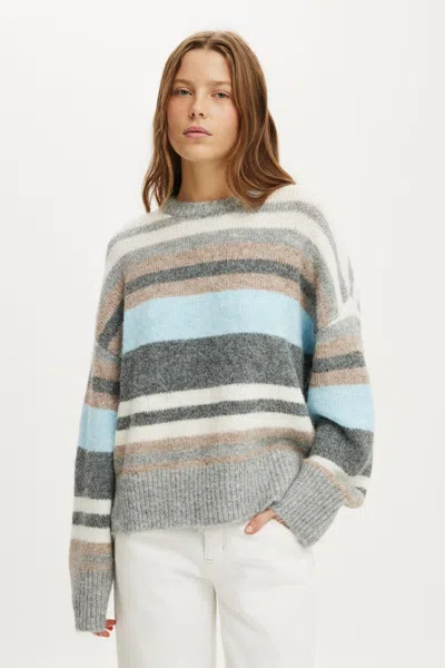 Cotton On Luxe Crew Neck Sweater In Dreamy Blue Stripe