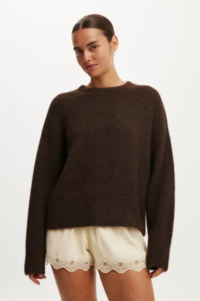Cotton On Luxe Crew Neck Sweater In Dreamy Dark Oak