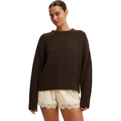 Cotton On Luxe Crew Neck Sweater In Dreamy Dark Oak