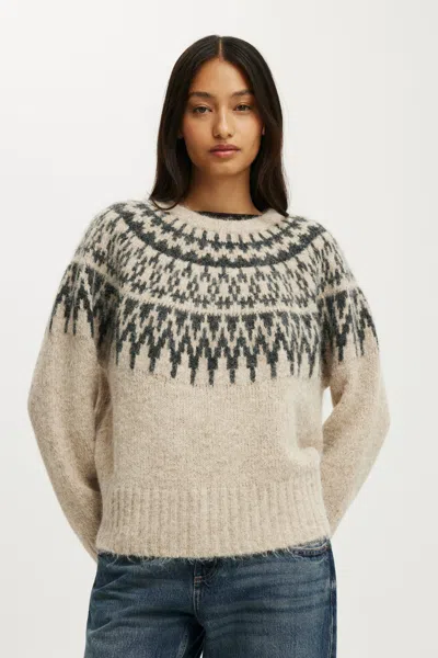 Cotton On Luxe Crew Neck Sweater In Dreamy Fairisle