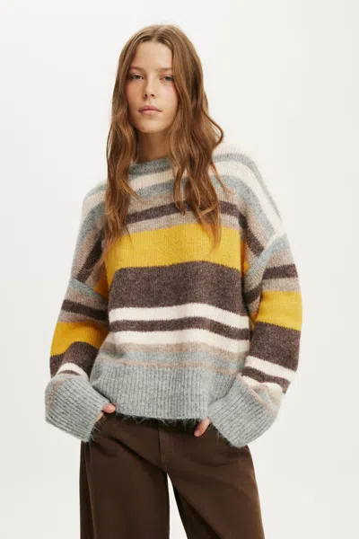 Cotton On Luxe Crew Neck Sweater In Dreamy Golden Stripe