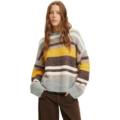 Cotton On Luxe Crew Neck Sweater In Dreamy Golden Stripe