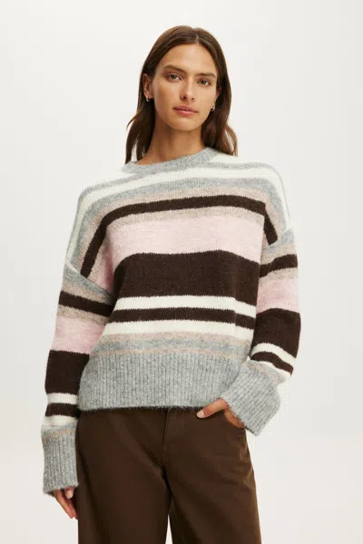 Cotton On Luxe Crew Neck Sweater In Gray
