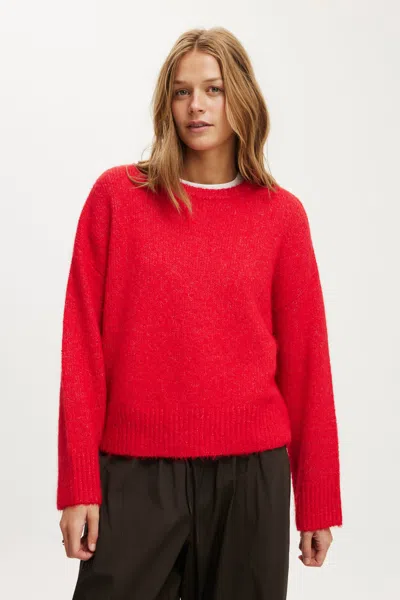 Cotton On Luxe Crew Neck Sweater In Burgundy